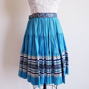 Vintage 50s/60s Turquoise Blue Square Dance Rockabily Western Circle Skirt - ChicCityVintage