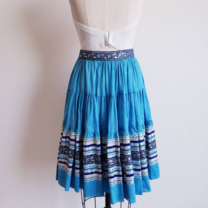 Vintage 50s/60s Turquoise Blue Square Dance Rockabily Western Circle Skirt - ChicCityVintage