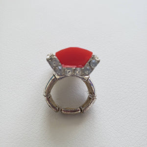 Vintage Red Rectangular Faceted Bead And Rhinestone Statement Ring - ChicCityVintage
