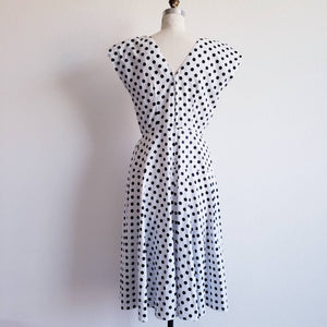 Vintage 80s Black And White Polka Dot Dress - ChicCityVintage