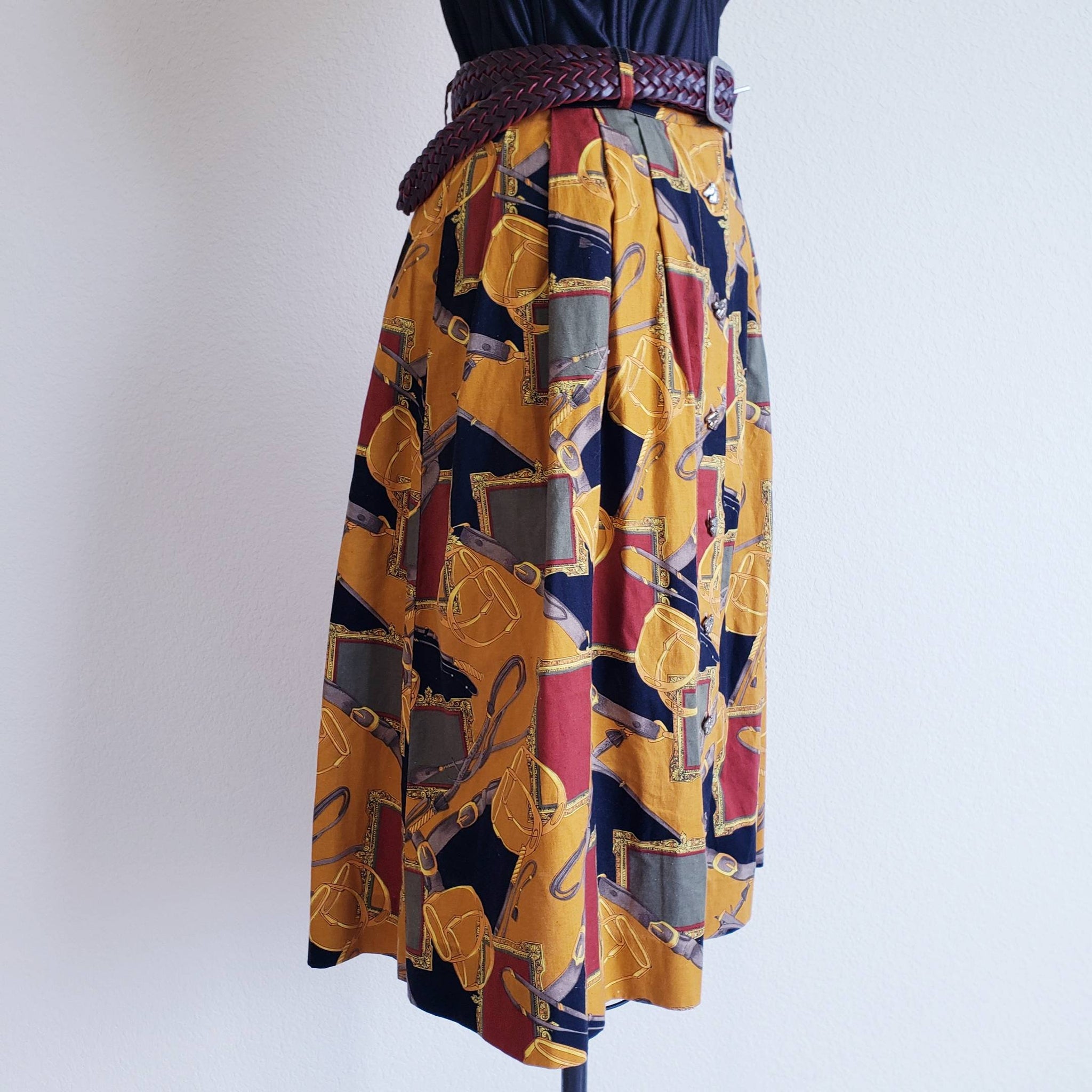 Vintage 90s On The Verge Equestrian Print Cotton Skirt - ChicCityVintage