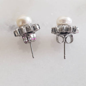 Vintage Faux Pearl And Rhinestone Earrings - ChicCityVintage