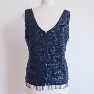 Vintage 50s/60s Black Wool Bead And Sequin Tank Top - ChicCityVintage