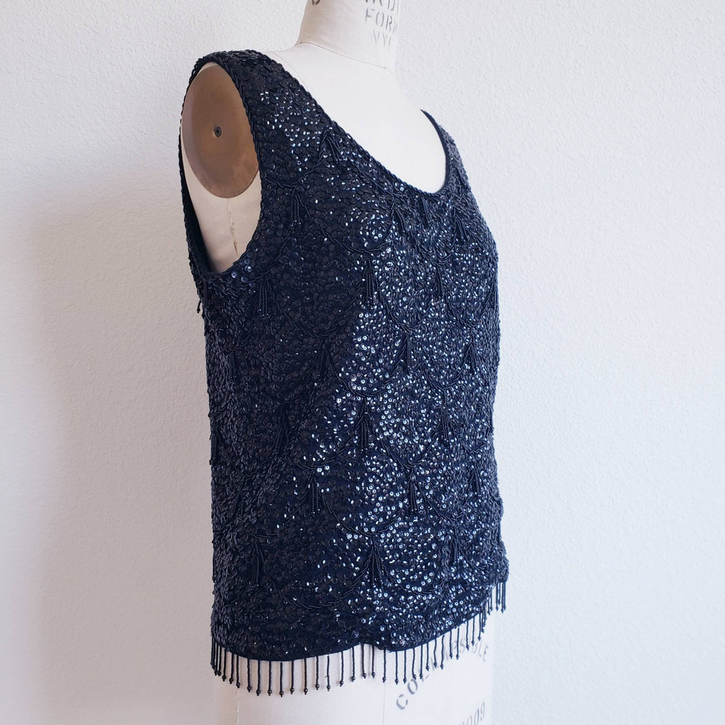 Vintage 50s/60s Black Wool Bead And Sequin Tank Top - ChicCityVintage