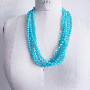 Vintage 00s Blue Turquoise Multi Strand Beaded Necklace - ChicCityVintage