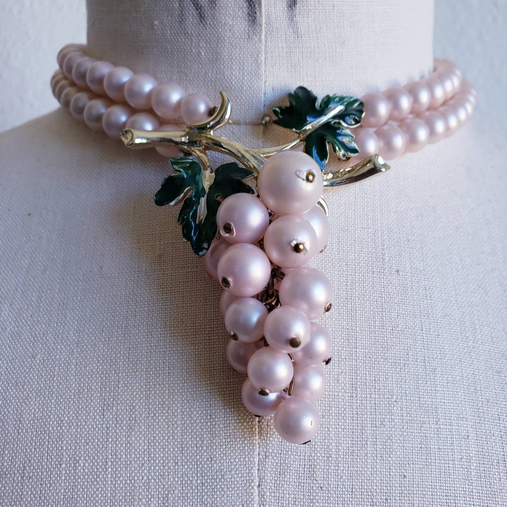 Vintage 50s Pink Light Purple Pearl Grape Cluster Choker Necklace - ChicCityVintage