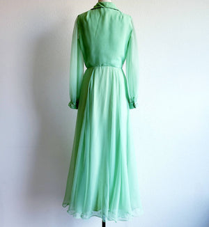 Vintage 70s Lime Green Chiffon Miss Elliette Maxi Dress - ChicCityVintage