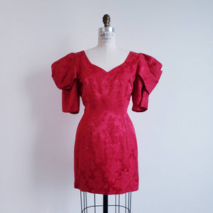 Vintage 80s Puffy Puff Sleeve Red Mini Dress - ChicCityVintage