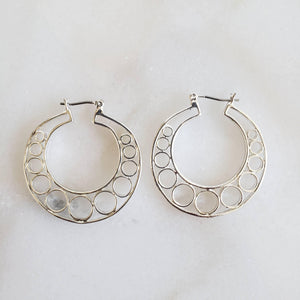 Silver Tone Circle Cutout Hoop Earrings - ChicCityVintage