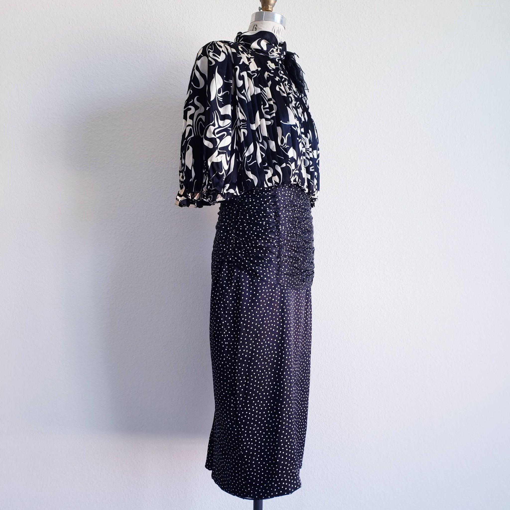 Vintage 80s Black And White Silk Saint Romei Dress - ChicCityVintage