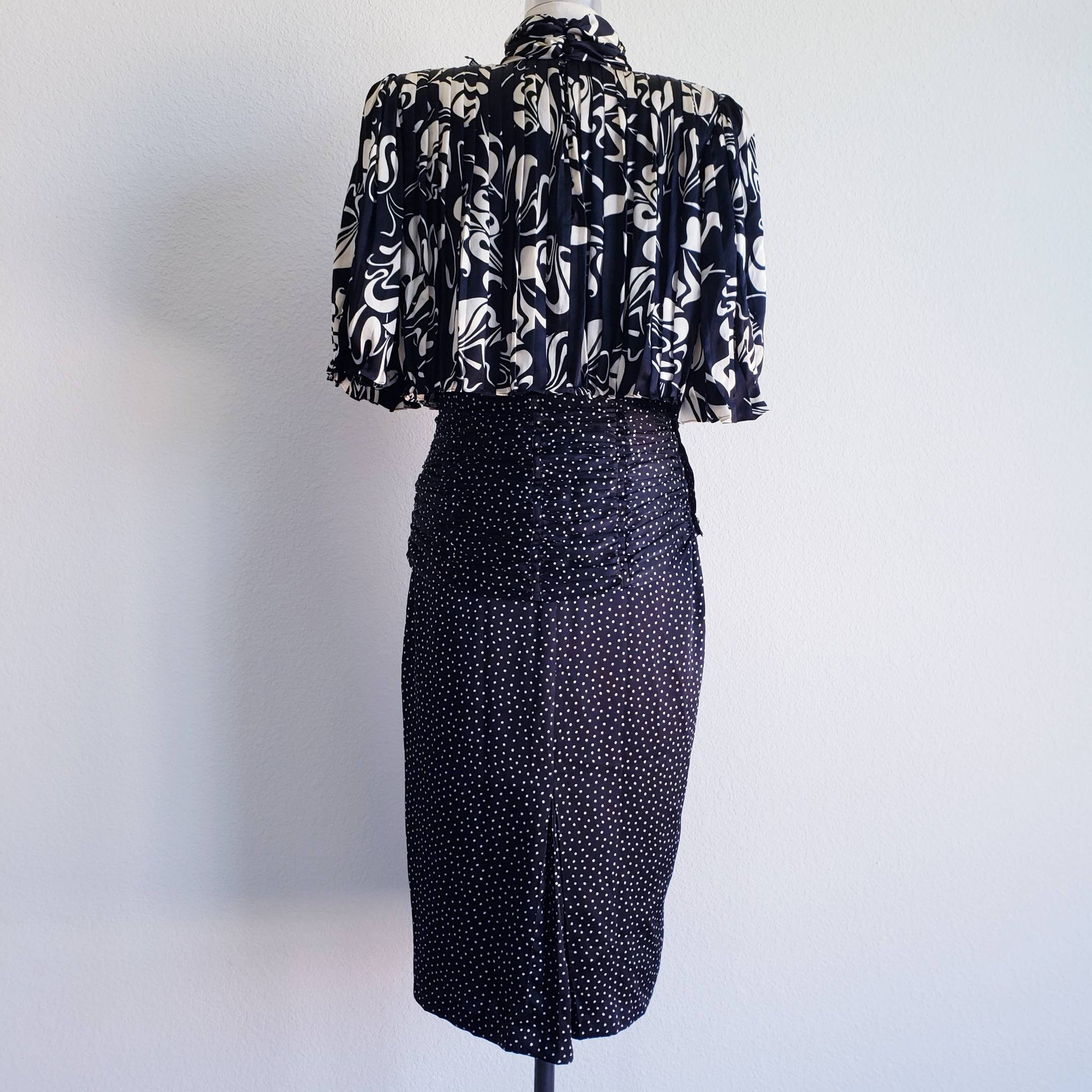 Vintage 80s Black And White Silk Saint Romei Dress - ChicCityVintage