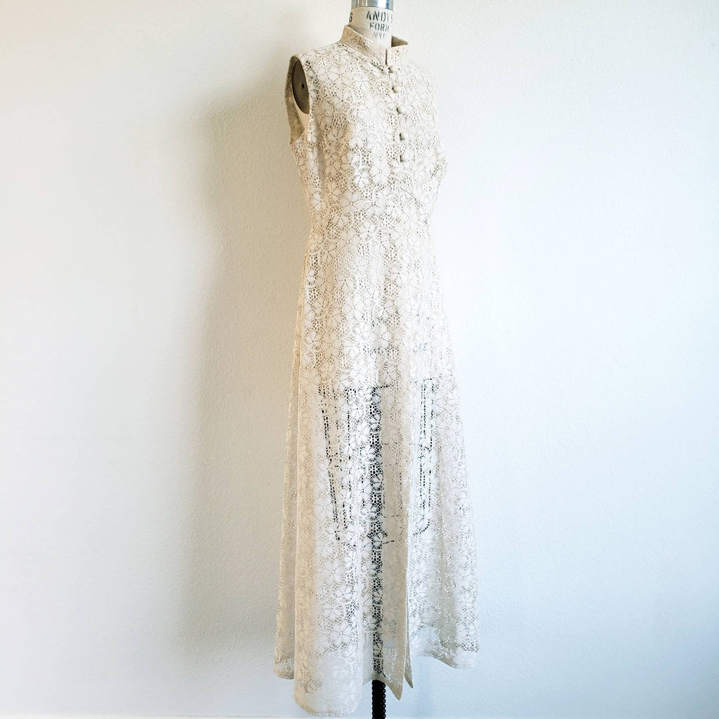 Vintage 70s Cream Lace Maxi Tunic Duster - ChicCityVintage