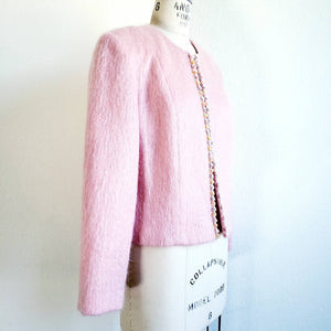 Vintage 80s/90s Pink Mohair Cardigan/Blazer with Sequins - ChicCityVintage