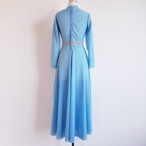 Vintage 70s Blue Lurex Maxi Dress - ChicCityVintage