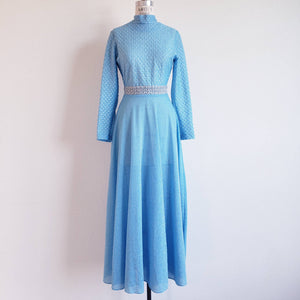 Vintage 70s Blue Lurex Maxi Dress - ChicCityVintage