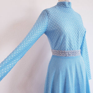 Vintage 70s Blue Lurex Maxi Dress - ChicCityVintage