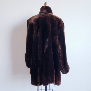 Vintage 70s Fake Faux Brown Fur Swing Coat - ChicCityVintage