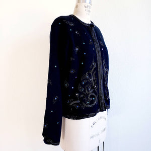 Vintage 50s/60s Black Bead And Sequin Cardigan - ChicCityVintage