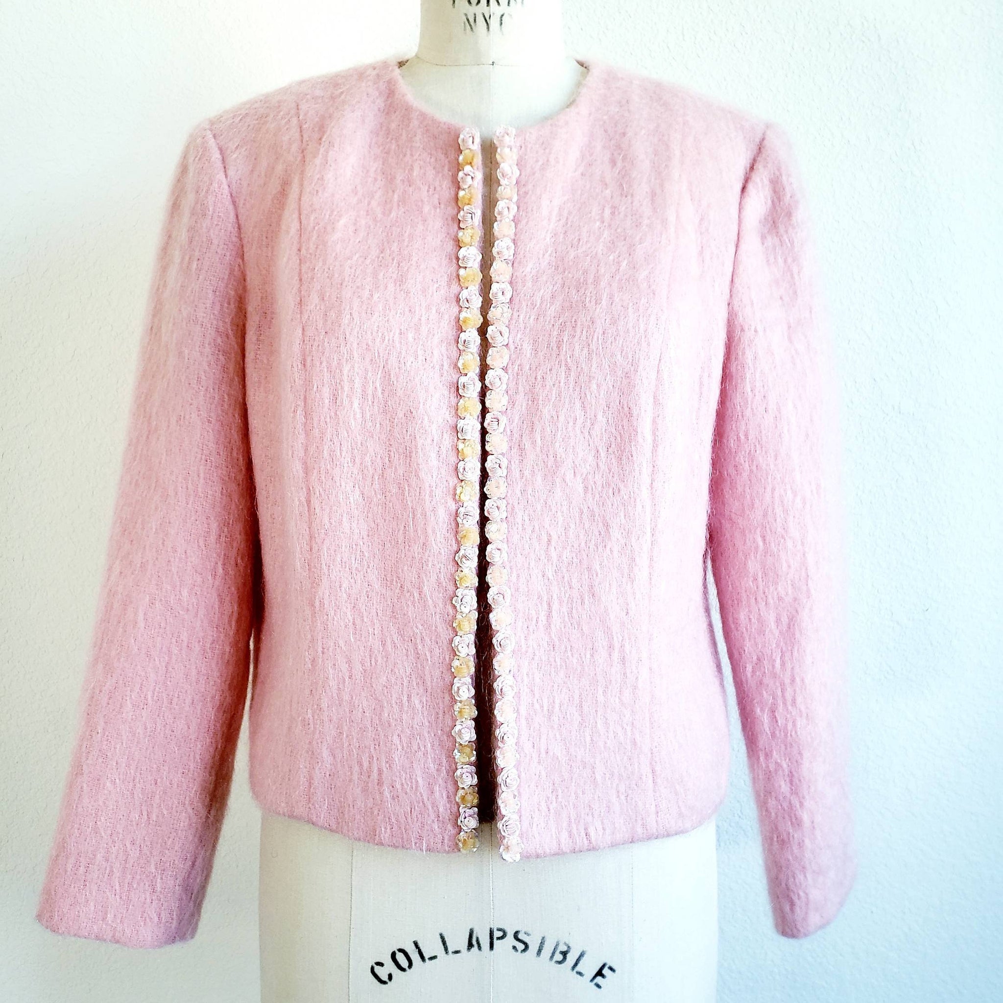 Vintage 80s/90s Pink Mohair Cardigan/Blazer with Sequins