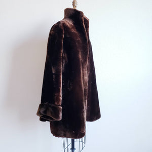 Vintage 70s Fake Faux Brown Fur Swing Coat - ChicCityVintage