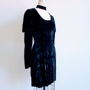 Vintage 90s Crushed Velvet Black Dress with Leg Of Mutton Sleeves ChicCityVintage Vintage 90s Crushed Velvet Black Dress with Leg Of Mutton Sleeves ChicCityVintage