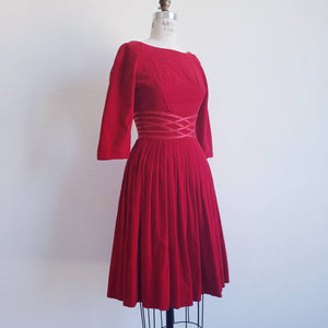 Vintage 50s Red Velvet Dress - ChicCityVintage