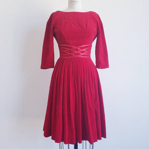 Vintage 50s Red Velvet Dress - ChicCityVintage