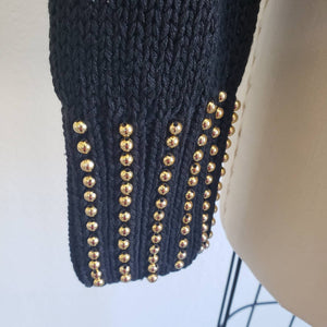 Vintage 80s/90s Donagain Black Gold Beaded Sweater - ChicCityVintage