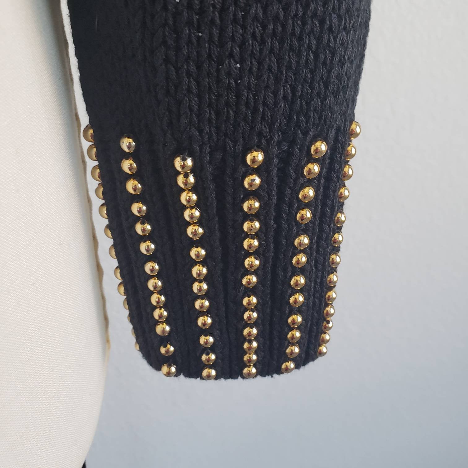 Vintage 80s/90s Donagain Black Gold Beaded Sweater - ChicCityVintage