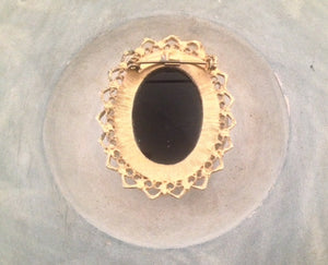 Vintage Grey Mirrored Cameo with Gold Tone Filigree Frame - ChicCityVintage
